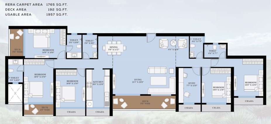Luxury 3 BHK living room design in Kharghar project -1203 Sqft
